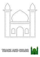 Kaaba tracing and coloring worksheet for kids vector