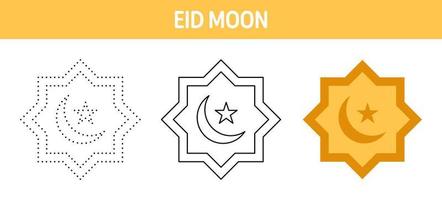 Eid Moon tracing and coloring worksheet for kids vector