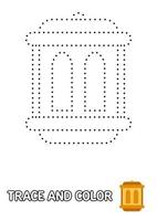 Lantern Coin tracing and coloring worksheet for kids vector