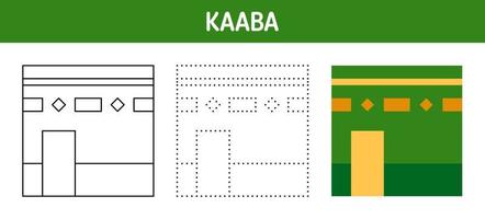 Kaaba tracing and coloring worksheet for kids vector