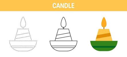 Candle tracing and coloring worksheet for kids vector