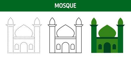 Kaaba tracing and coloring worksheet for kids vector