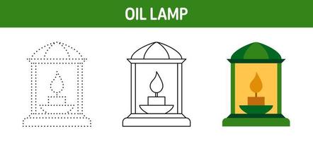 Oil Lamp tracing and coloring worksheet for kids vector