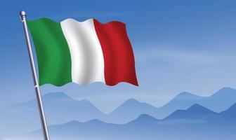 Italy flag with background of mountains and sky vector