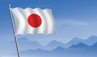 Japón bandera con antecedentes de montañas y cielo vector