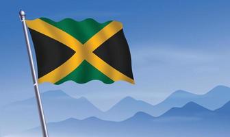 Jamaica bandera con antecedentes de montañas y cielo vector