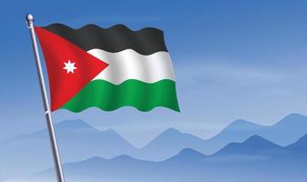 Jordan flag with background of mountains and sky vector