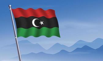 Kingdom of Libya flag with background of mountains and sky vector