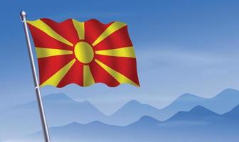 Macedonia flag with background of mountains and sky vector