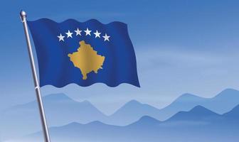 Kosovo flag with background of mountains and sky vector