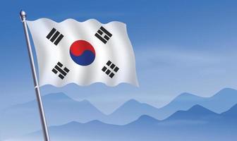 South Korea flag with background of mountains and sky vector