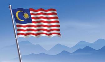 Malaysia flag with background of mountains and sky vector