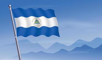 Nicaragua bandera con antecedentes de montañas y cielo vector