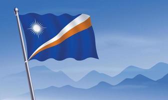 Marshall Islands flag with background of mountains and sky vector