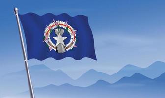 Northern Marianas flag with background of mountains and sky vector