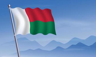 Madagascar flag with background of mountains and sky vector