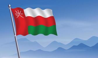Omán bandera con antecedentes de montañas y cielo vector