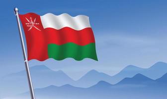 Oman flag with background of mountains and sky vector