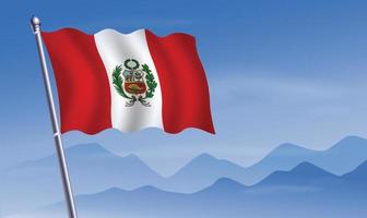 Peru flag with background of mountains and sky vector