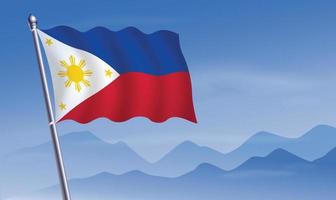 Philippines flag with background of mountains and sky vector