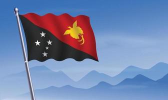 Papua New Guinea flag with background of mountains and sky vector