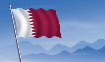 Qatar flag with background of mountains and sky vector