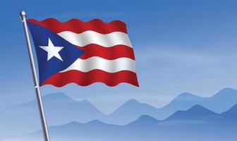 Puerto Rico flag with background of mountains and sky vector