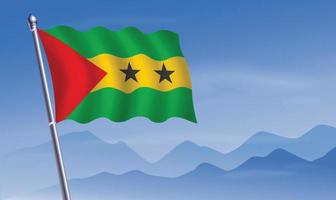 Sao Tome and Principe flag with background of mountains and sky vector