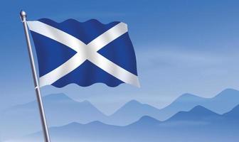 Scotland flag with background of mountains and sky vector