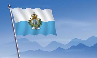 San Marino flag with background of mountains and sky vector