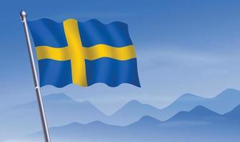 Sweden flag with background of mountains and sky vector