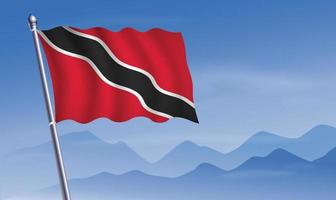 Trinidad and Tobago flag with background of mountains and sky vector