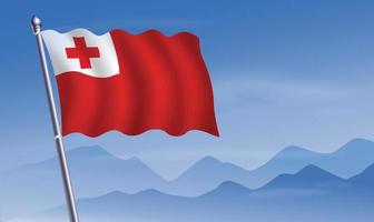 Tonga flag with background of mountains and sky vector