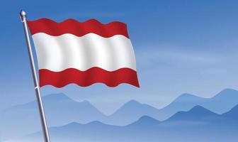 Tahiti flag with background of mountains and sky vector