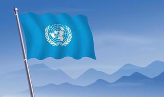 unido naciones bandera con antecedentes de montañas y cielo vector