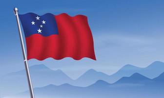 Western Samoa flag with background of mountains and sky vector