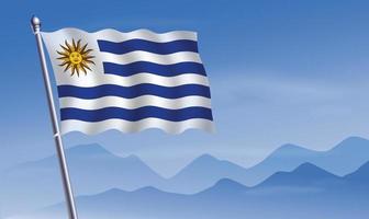 Uruguay flag with background of mountains and sky vector