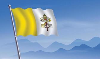 Vaticano ciudad bandera con antecedentes de montañas y cielo vector