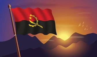 Angola flag with mountains and sunset in the background vector