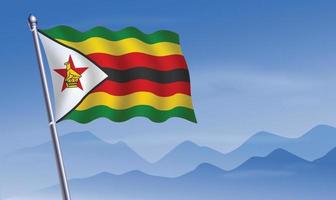 Zimbabwe flag with background of mountains and sky vector