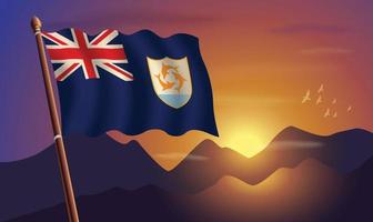 Anguilla flag with mountains and sunset in the background vector