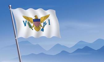 Us Virgin Islands flag with background of mountains and sky vector