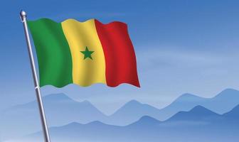 Senegal bandera con antecedentes de montañas y cielo vector