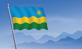 Rwanda flag with background of mountains and sky vector