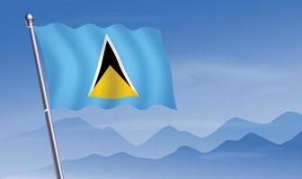 ST. Lucia flag with background of mountains and sky vector