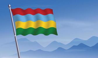 Mauritius flag with background of mountains and sky vector