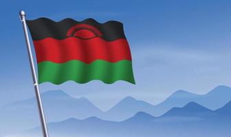 Malawi flag with background of mountains and sky vector