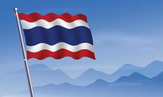 Tailandia bandera con antecedentes de montañas y cielo vector