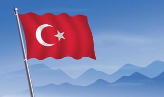 Turkey flag with background of mountains and sky vector