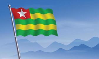 Togo flag with background of mountains and sky vector